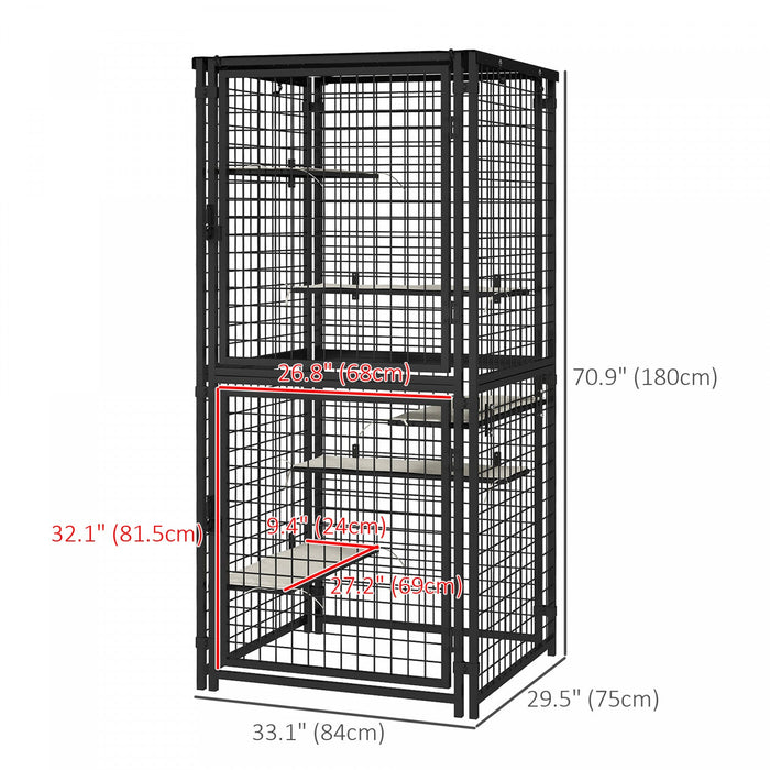 Pawhut 71\"h Large Cat Cage, Multi-level Catio Outdoor Cat Enclosure With Uv-and Water Resistant Cove