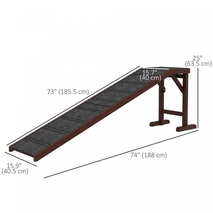 Pawhut Pet Ramp Bed Steps For Dogs Cats Non-slip Carpet Top Platform Pine Wood 74\"l X 16\"w X 25\"h Br