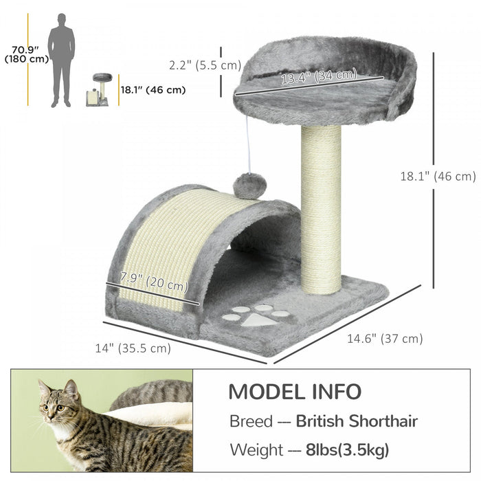 Pawhut 18\" Cat Scratching Tree Kitty House Kitten Activity Centre Pet Bed Post Furniture With Hangin