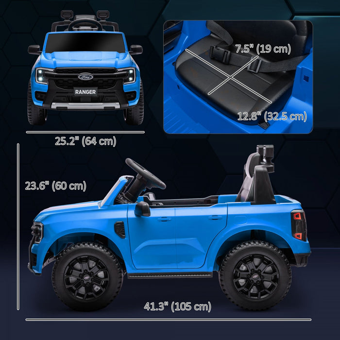 Qaba Ford Ranger Licensed 12v Powered Ride-On Car With Rear Storage, Battery Powered Kids Electric C