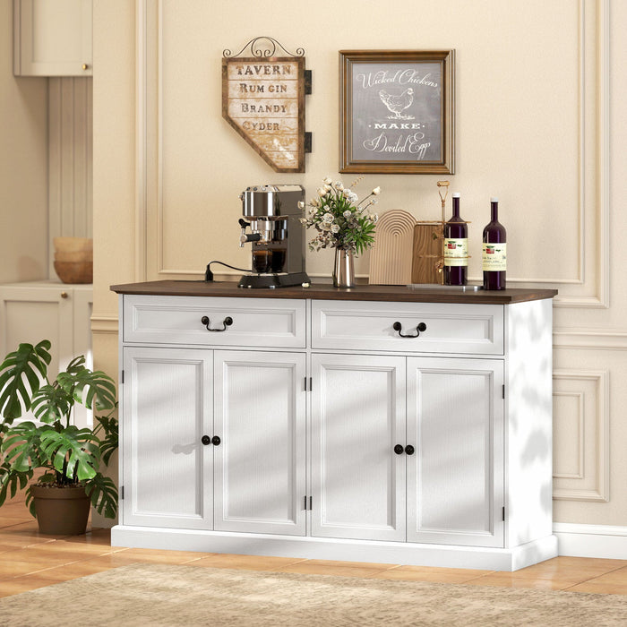 HOMCOM Buffet Cabinet with Charging Station, 55" Farmhouse Sideboard, White