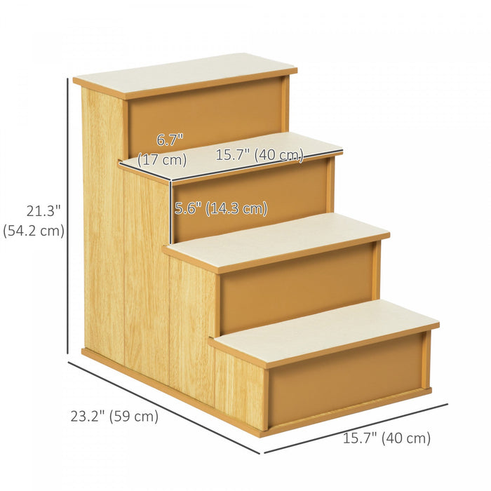 Pawhut Pet Stairs Dog Steps For High Bed, 4 Levels Dog Stairs For Car, Wooden Cat Ladder With Non-sl