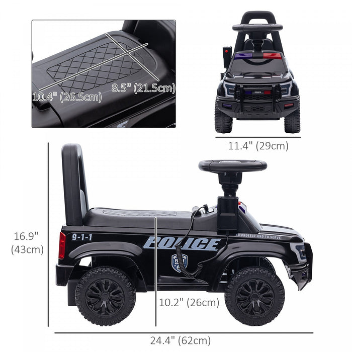 Aosom Kids Ride On Sliding Car With Hidden Under Seat Storage, Ride On Police Car For Toddler With M