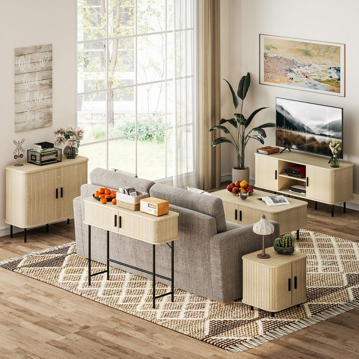HOMCOM 35.4" Sideboard Buffet Cabinet, Slatted Kitchen Storage Cabinet, Oak