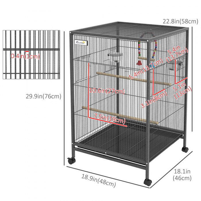 Pawhut 29\" Bird Cage With Rolling Stand For Parrots, Love Birds, And Finches, Large Bird Cage With C