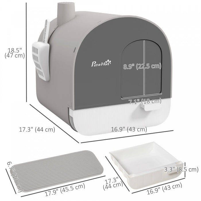 Pawhut Cat Litter Box With Lid, Enclosed Kitty Litter Box With Removable Tray, Scoop, Filter, Light 