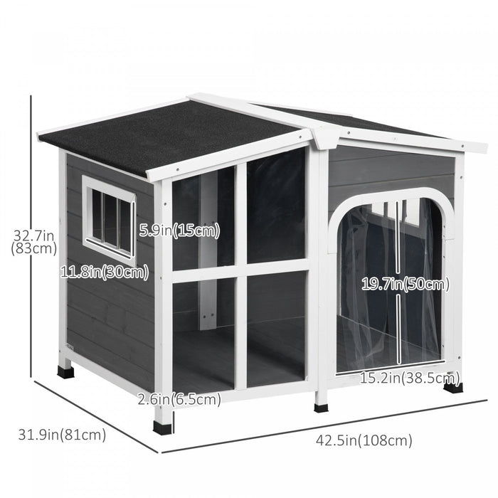 Pawhut Wooden Dog House Outdoor With Removable Bottom, Cabin Style Raised Pet Kennel, With Openable 