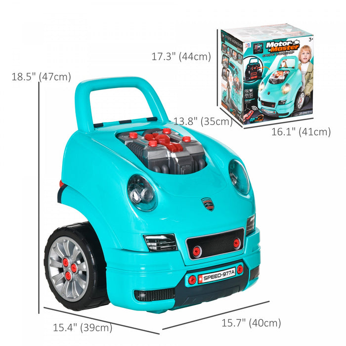 Qaba Kids Truck Engine Toy Set, Educational Car Service Station Kids Tool Set, Take Apart Workshop F