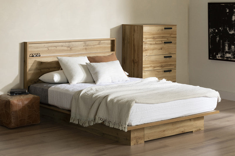 Cavalleri Platform Bed And Headboard Set Nordik Oak - South Shore Queen Bed