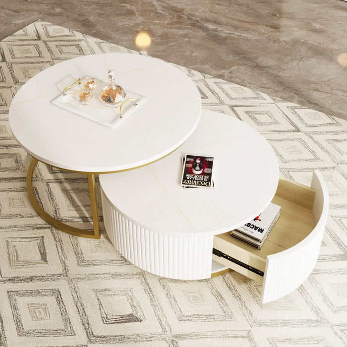 Sophia 27.6\" Modern Nesting Coffee Table With Storage Drawer - White 