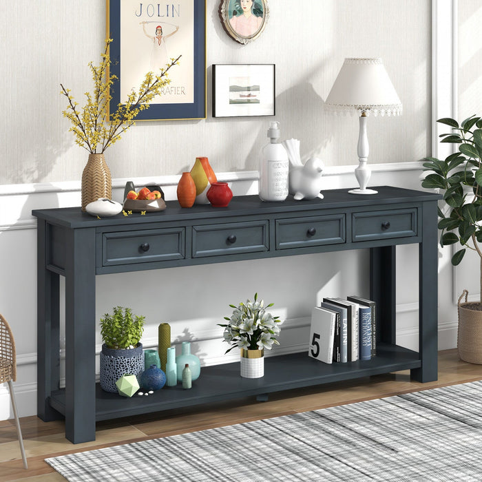Gracie Solid Wood Console Table With Drawers And Shelf - Navy 