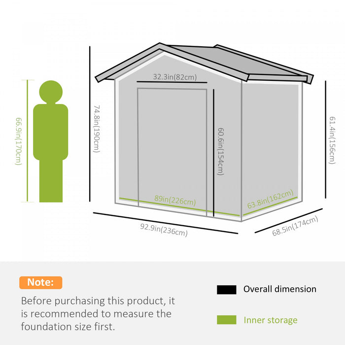 Outsunny 8' X 6' Outdoor Storage Shed, Metal Garden Tool Storage House With Lockable Sliding Doors A
