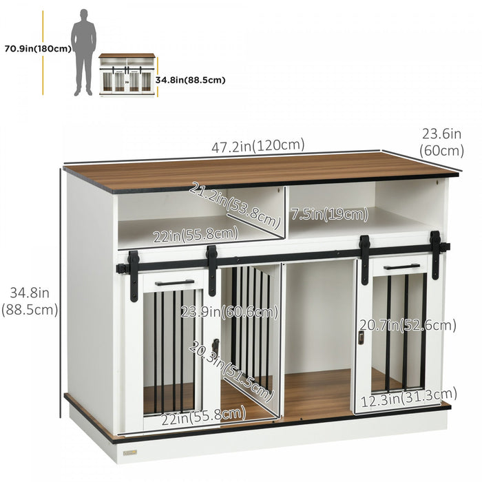 Pawhut Dog Crate Furniture For Large Dogs With Removable Divider, Dog Kennel For 2 Small Dogs With S