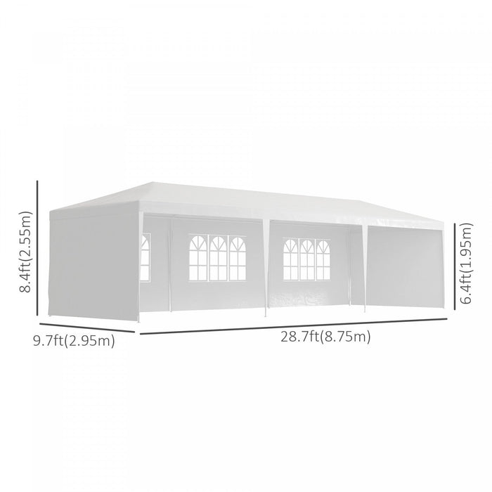 Outsunny 10' X 29' Party Tent, Canopy Tent With Sidewalls And Large Transparent Windows For Garden, 
