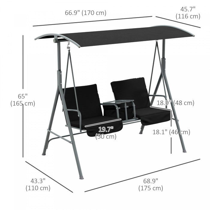 Outsunny 2-seat Patio Swing Chair With Adjustable Canopy, Centre Table