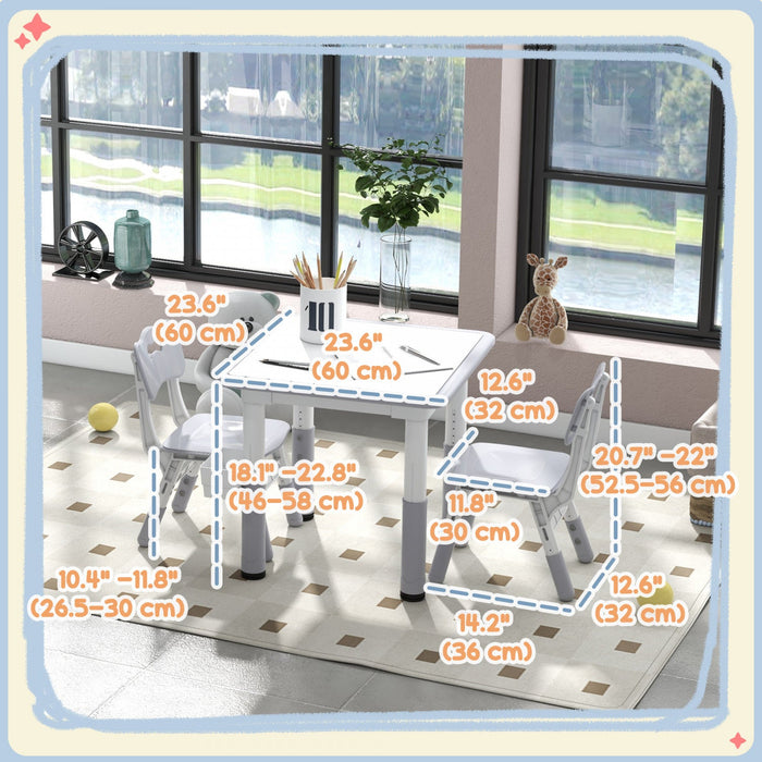 Qaba 3 Pieces Kids Table And Chair Set, Height Adjustable Toddler Table And Chair Set, Activity Tabl