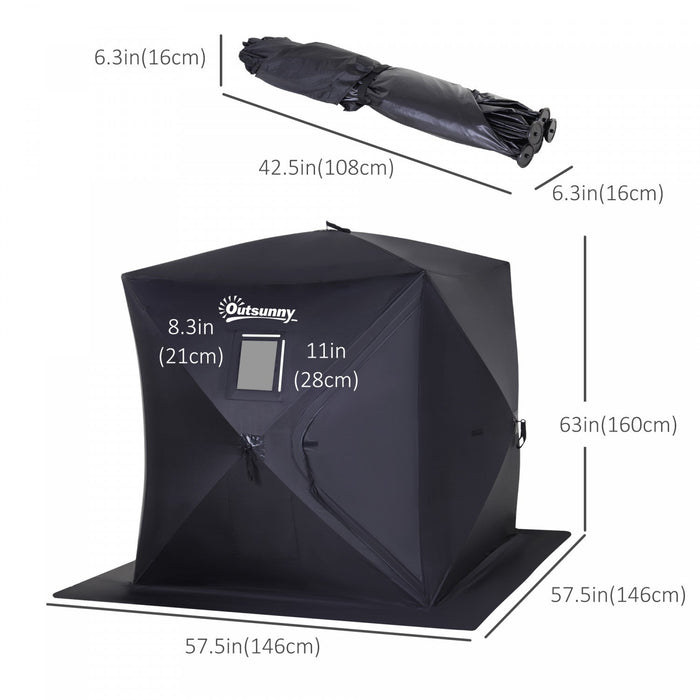 Outsunny 2 Person Pop Up Ice Fishing Tent Shelter With Carry Bag, Black