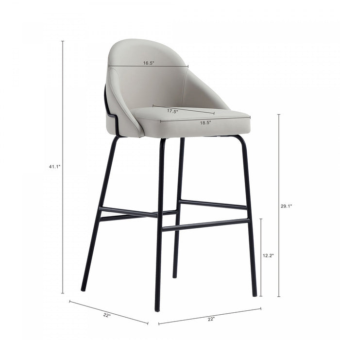 Gracie Modern Metal Upholstered Barstool in Stone Gray and Black Armoire 