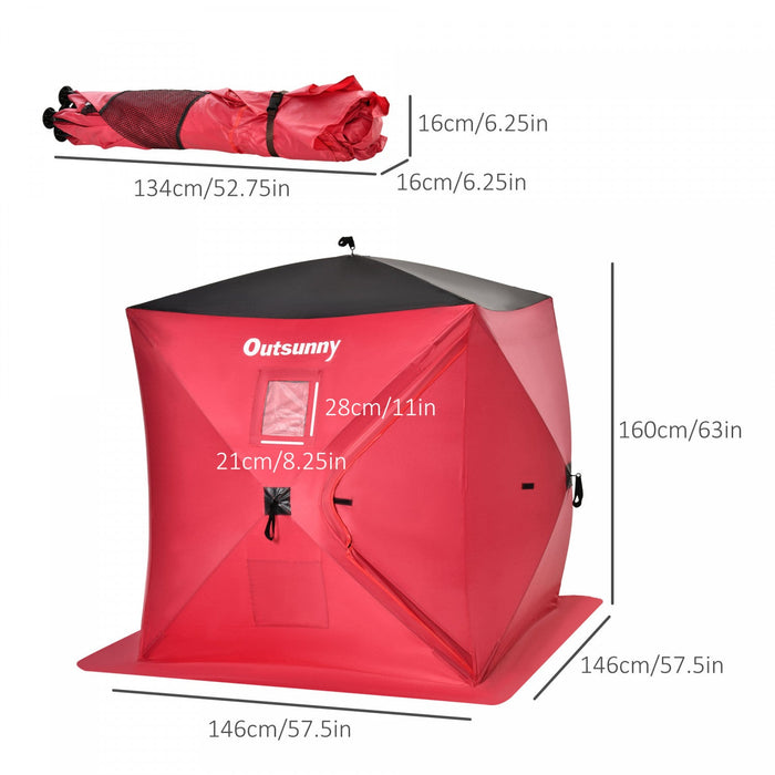 Outsunny 2 Person Pop Up Ice Fishing Tent Shelter With Carry Bag, Red
