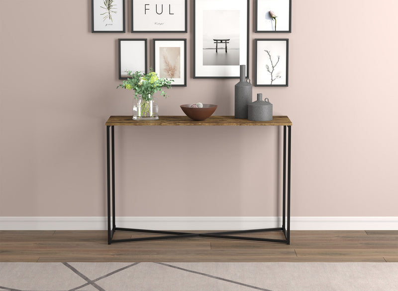 44” Console Table - Brown Reclaimed Wood With Black Metal Base 