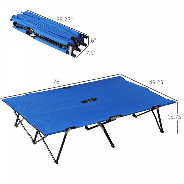 Outsunny 76" Two Person Folding Camping Cot With Carrying Bag, Blue