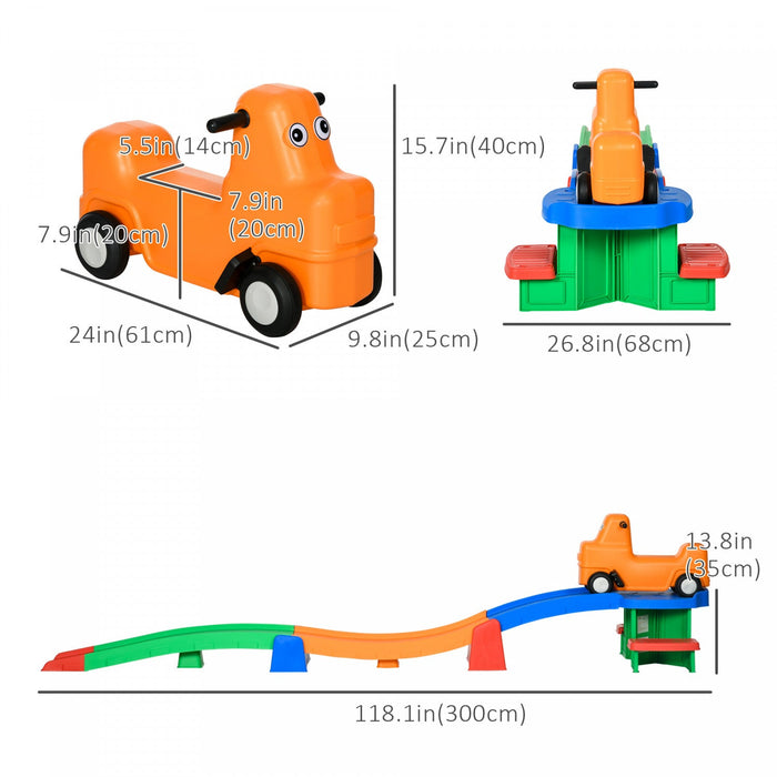 Qaba 9.8 Ft Up And Down Roller Coaster For Kids, Thrill 4 Pieces Toddler Roller Coaster Ride On Toy 