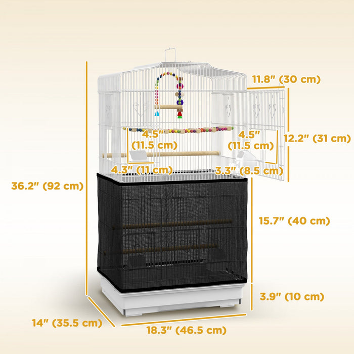 Pawhut 36" Bird Cage For Finches, Canaries Budgies, Parrot Cage With Accessories, Handle, Mesh Cover, Tray, White