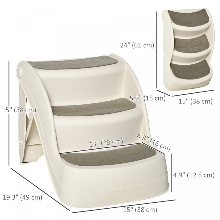 Pawhut Portable Pet Stairs Foldable Steps For Small Dogs And Cats 3-step With Non-slip Treads For Be