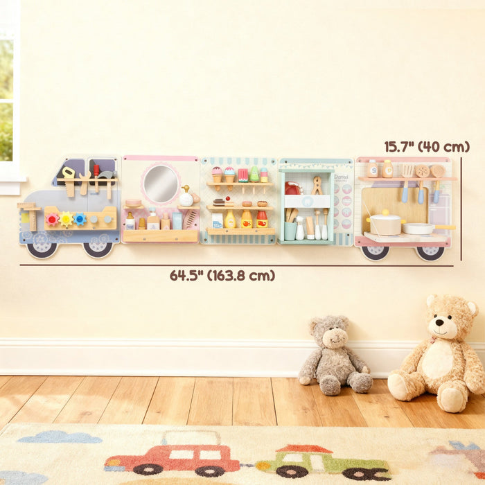 Qaba Truck Activity Wall Busy Board, 5 Activities, Sensory Wall Panel for Toddlers 3+ Years, Montessori Learning Activity Center for Playroom Nursery Classroom