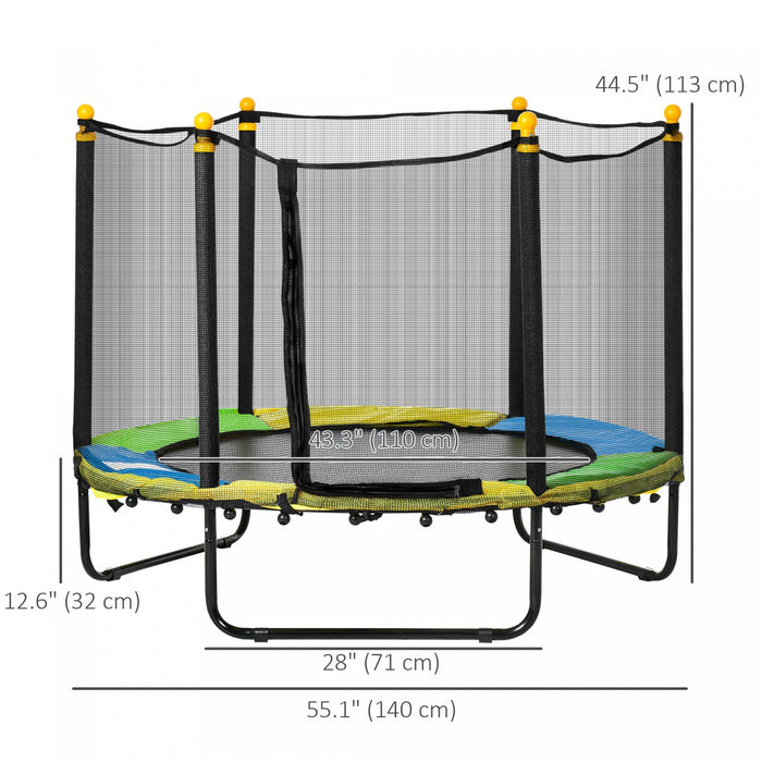 Qaba 55" Trampoline for Kids, 44.5"H Indoor Outdoor Toddler Trampoline with Safety Enclosure Net, Baby Recreational Play for Boys and Girls, Ages 3-10, Black