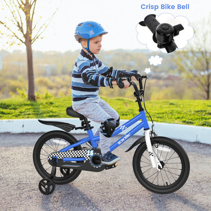 Costway 16" Kid's Bike With Removable Training Wheels & Basket For 4-7 Years Old Blue