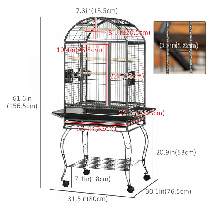 Pawhut 66\" Bird Cage Parrot Cage For Conures, Cockatiels, Parrotlet With Play Top, Rolling Stand, Pu