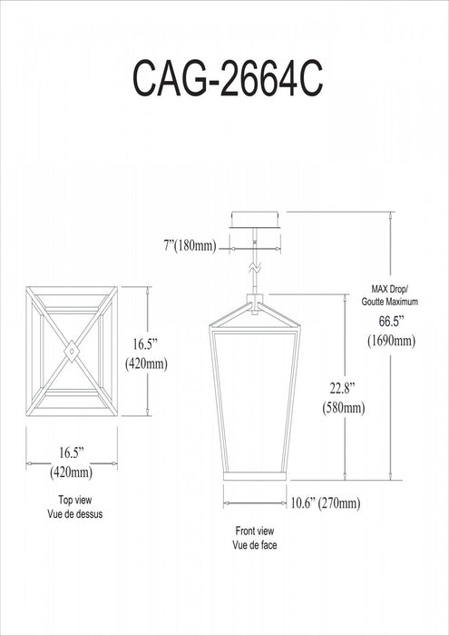 Dainolite Cage LED Pendant 64w Aged Brass Finish White Diffuser Lamp