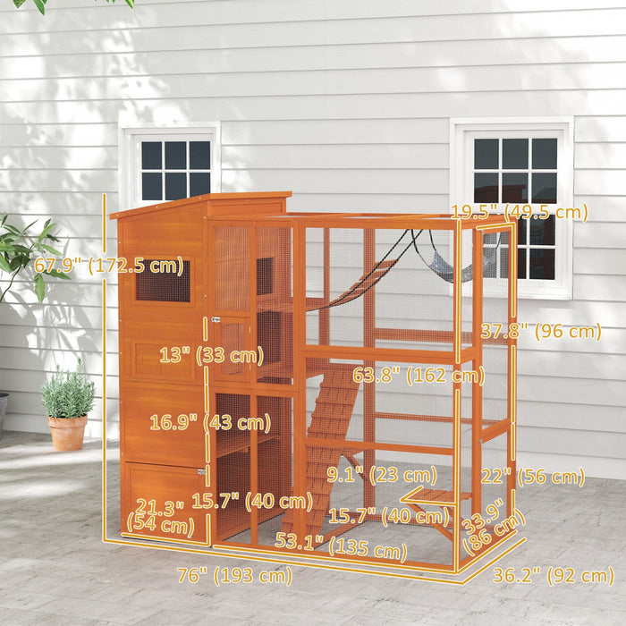 Pawhut Catio Outdoor Cat Enclosure, 76\" L Large Weatherproof Cat House With Cat Condo, Jumping Platf