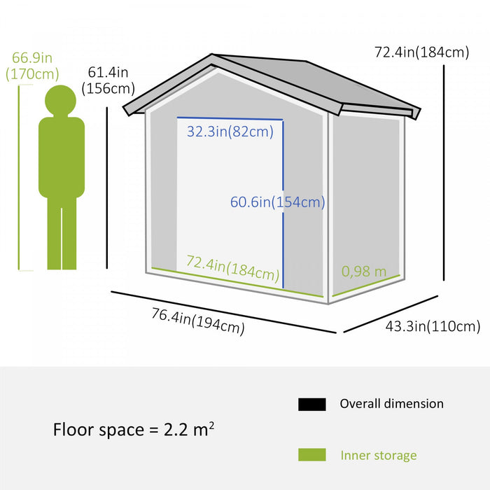 Outsunny 6.5ft X 3.5ft Metal Garden Shed, Large Outdoor Shed Storage Building With Double Sliding Do