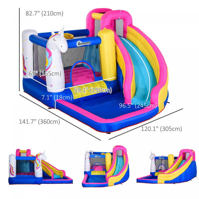 Outsunny Kids Bouncy House Inflatable Trampoline Water Slide Pool Bounce Castle Climbing Wall 5 In 1