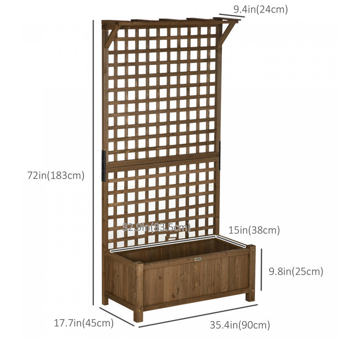 Outsunny Raised Garden Bed, Wood Planter With Trellis For Vine Climbing, Privacy Screen Planter Box 
