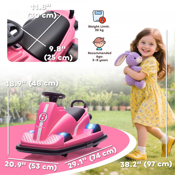 Qaba Bumper Car for Kids, 6V Electric Ride on Toy with 360 Degree Spin and Dual Motors, Battery Powered Bumping Car with Music, Bright LED Lights, for Ages 3-8 Years, Pink