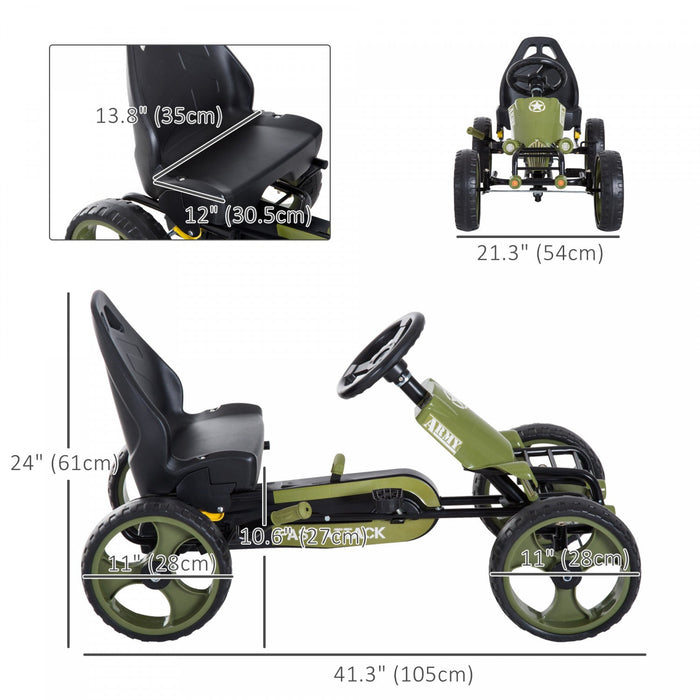 Aosom Kids Pedal Go Kart, Ride On Car Toy With Adjustable Seat, Eva Tyres, Safety Hand Brake, For Bo