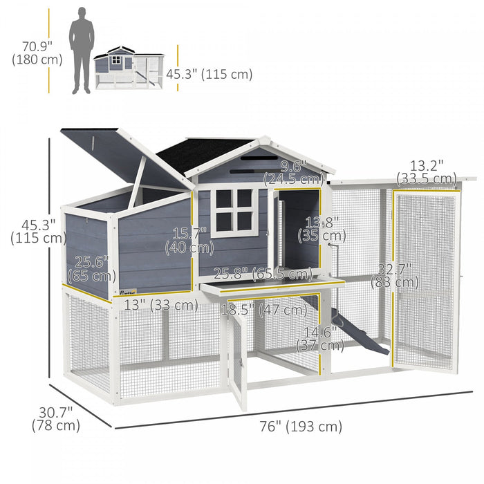 Pawhut 76\" Wooden Chicken Coop, Outdoor Hen House Poultry Duck Goose Cage With Outdoor Run, Nesting 