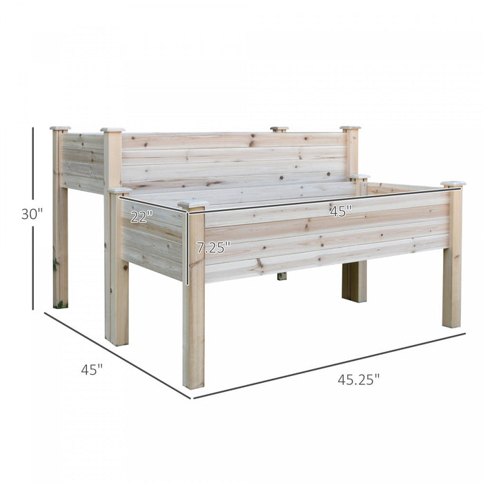 Outsunny 2 Tiers Raised Garden Bed, Wooden Elevated Planter Box With Legs Gardening Planting Bed Wit