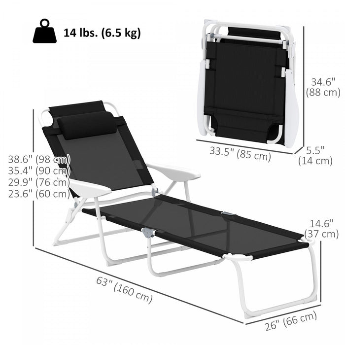 Outsunny Outdoor Lounge Chair With Adjustable Backrest, Black
