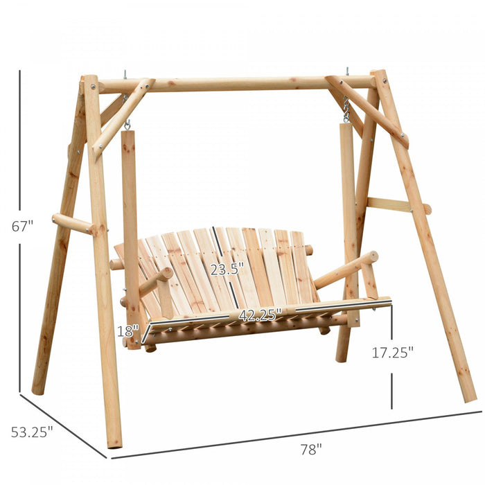 Outsunny 6.5' Outdoor Loveseat 2 Person Wood Porch Swing Natural Wood