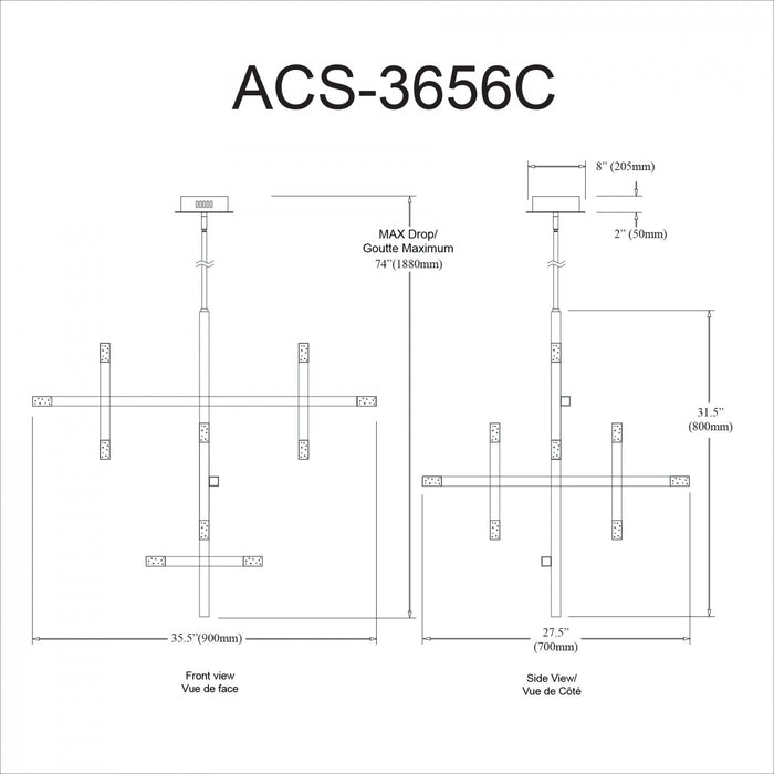 Dainolite Acasia Chandelier 42w Polished Chrome Frosted Acrylic Diffuser Lamp
