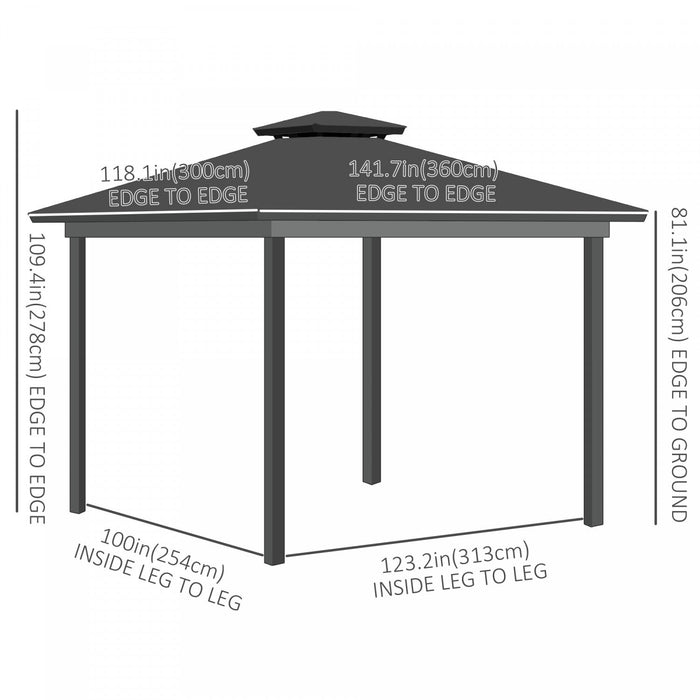 Outsunny 10' X 12' Outdoor Gazebo Canopy, Double roof Hardtop Gazebo With polycarbonate Roof, Steel 