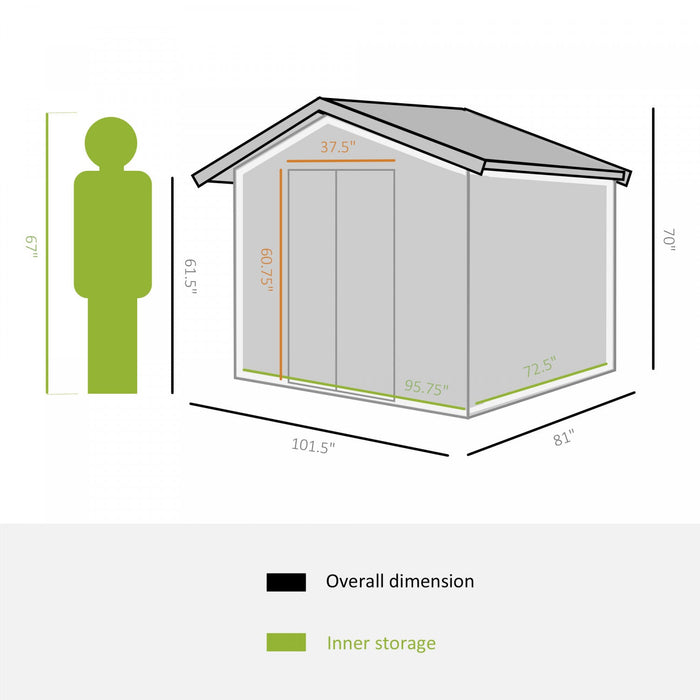 Outsunny 8.5' X 6.8' X 5.8' Practical Garden Storage Shed Outdoor Backyard Tool House W/ Double Slid
