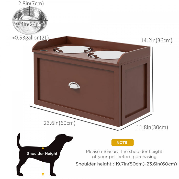 Pawhut Elevated Dog Bowls For Large Dogs, Raised Pet Feeding Station With 2 Stainless Steel Bowls, H