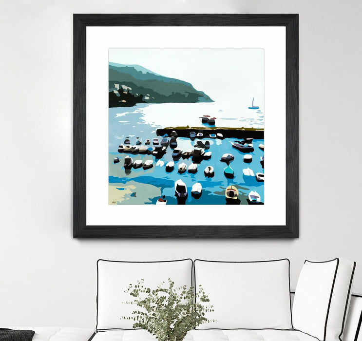 \"Boats\" Matted and Framed Black 36x36 Wall Art