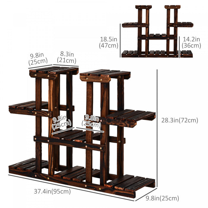Outsunny 4-tier Plant Stand, Wooden Carbonized Plant Shelf, Flower Pot Holder Display Rack For Indoo