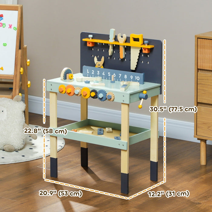 Qaba Kids Workbench, Kids Tool Set, 49 Piece Kids Tool Bench, Pretend Play Construction Workshop Toy